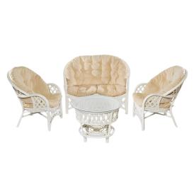 Комплект мебели для отдыха натур. ротанг Рузвельт (стол, 2 кресла, диван) белый