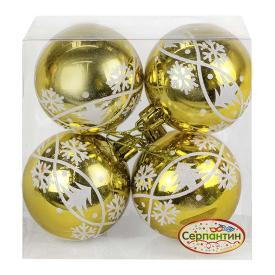 Новогодние шары "Зимний лес" 6см (набор 4шт.), золото