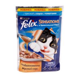 Корм для кошек влажный Felix Sensations Sauce Surprise Треска томат 85 г