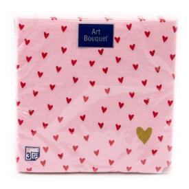 Салфетки бумажные 3-х слойные Сердечки на розовом 33х33см 20шт