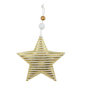 Украшение новогоднее подвесное Золотая звезда в полоску из хлопчатобумажной ткани 10.5x1.5x10.5см 81482