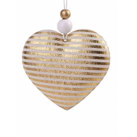Украшение новогоднее подвесное Золотое сердце в полоску из хлопчатобумажной ткани 8.5x1.5x8см 81486