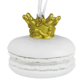 Украшение новогоднее подвесное Белое пирожное с короной из полирезины 5x5x4.5см 77862