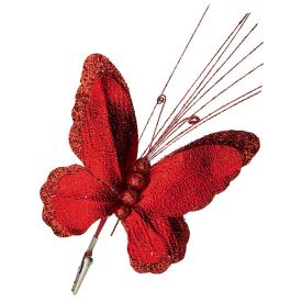 Украшение новогоднее ёлочное Бабочка из красной фольги полиэстера на клипсе из черного металла 19x34см 81698