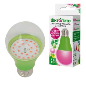 Лампа светодиодная для растений Форма A прозрачная Спектр для рассады и цветения Картон LED-A60-8W/SPSB/E27/CL PLP30GR