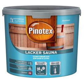 Лак термостойкий для бани и сауны Pinotex Lacker Sauna 20 полуматовый на водной основе 2,7 л