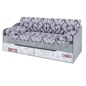 Кровать-диван Грей с ящиками цемент светлый/белый