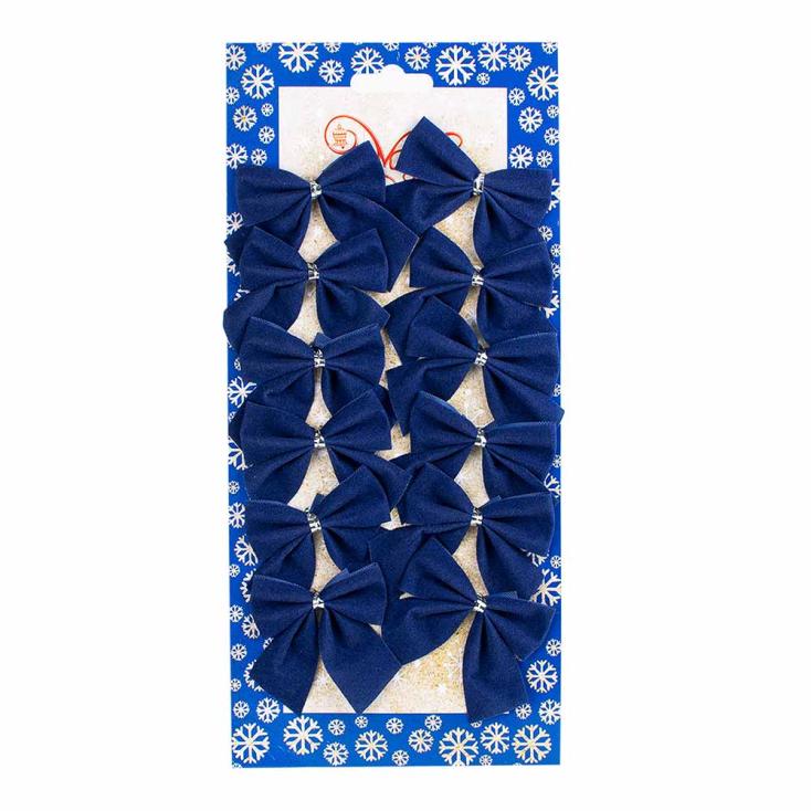 Украшение новогоднее Бант синий из полиэстера набор из 12шт 5x5x0.01см