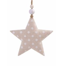 Украшение новогоднее подвесное Звезда с белыми кружочками из хлопчатобумажной ткани 10.5x1.5x10.5см