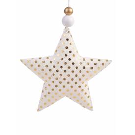 Украшение новогоднее подвесное Звезда с золотыми кружочками из хлопчатобумажной ткани 10.5x1.5x10.5см
