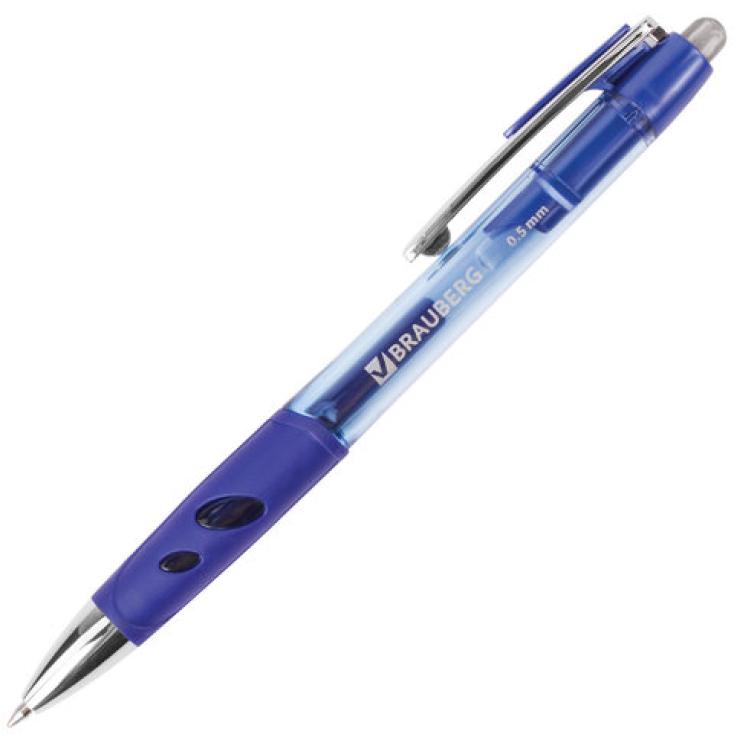 Ручка гелевая автомат BRAUBERG Officer синяя 0.5мм