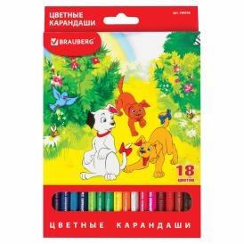 Карандаши цветные BRAUBERG My lovely dogs 18цветов