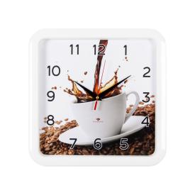 Часы настенные Рубин Чашечка кофе 29см квадрат белые 7667-200