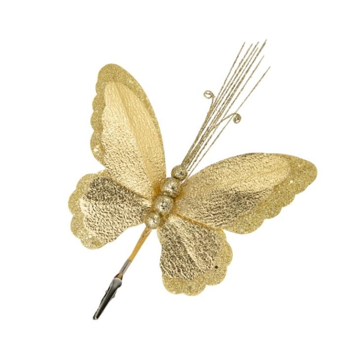 Украшение ёлочное Золотая фольга бабочка из полиэстера с креплением на клипсе 27x18x5см