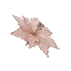 Украшение ёлочное Нежная лилия в розовом из полиэстера с креплением на клипсе 25x25x19см серебро тиснение