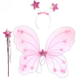 Карнавальный набор из трех предметов "Фея звезд" розовый (крылья, ободок, палочка)
