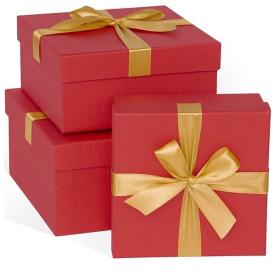 Коробка подарочная Лен с бантом тиснение квадрат красный 170х170х70
