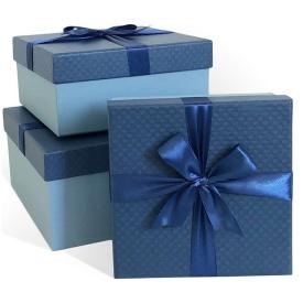 Коробка подарочная МИКС с бантом тиснение квадрат синий-голубой 210х210х110