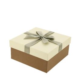 Коробка подарочная Ромб-крупный с бантом тиснение квадрат слоновая кость-шоколадный 170х170х70