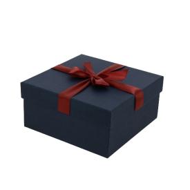 Коробка подарочная Рогожка с бантом тиснение квадрат серый-бордовый 190х190х90