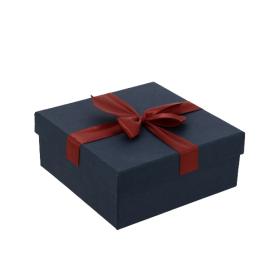 Коробка подарочная Рогожка с бантом тиснение квадрат серый-бордовый 170х170х70