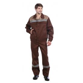 Костюм Оптимал куртка, п/комб коричневый с бежевым СОП р.120-124/182-188