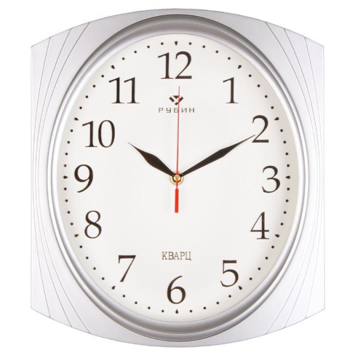 2832-003 (10) Часы настенные прямоугольные 27,5х31,5 см, корпус серебряный  "Классика" "Рубин"