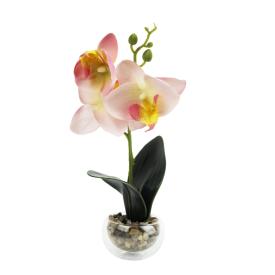Цветок искусственный Орхидея розовая 25х8х8 см в стеклянном кашпо