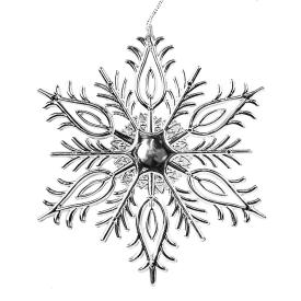 Украшение Новогоднее подвесное елочное Снежинка резная серебряная из полипропилена 14,5x12,5x0,2см