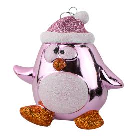 Ёлочная игрушка Весёлый пингвинёнок 11х6х11 см розовый