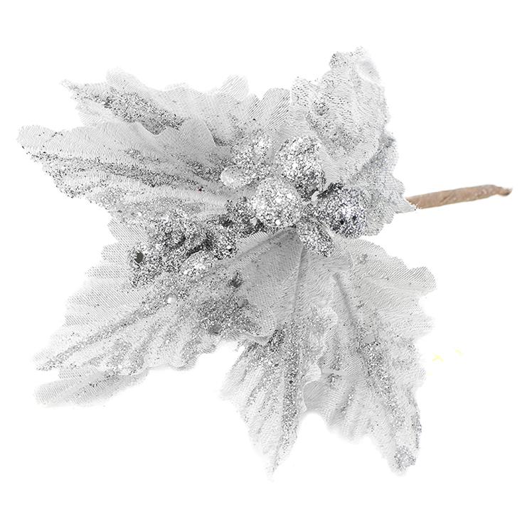 Украшение новогоднее Пуансеттия-Переливы 19 см серебро