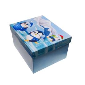 Коробка подарочная Пингвин пати 230х190х130 мм прямоугольник голубой