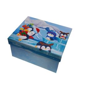 Коробка подарочная Пингвин пати 210х170х110 мм прямоугольник голубой