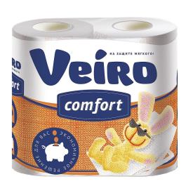 Туалетная бумага VEIRO Комфорт 2-слойная 4 рулона Белая Оранжевый рисунок