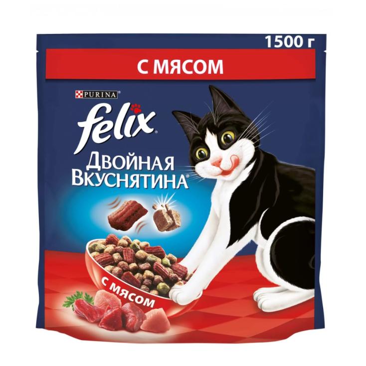 Корм сухой для кошек Феликс Двойная Вкуснятина 1,3 кг мясо