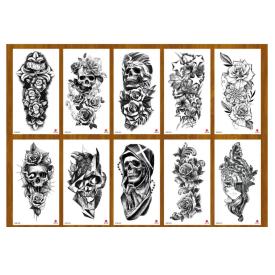 Татуировка-наклейка Черепа с цветами 11,4х21 см арт.ТА-1760