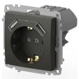 Розетка встраиваемая EL-BI Zena/Vega 16А IP20 с заземлением, шторками и 2 USB 5V 2,1 А дымчатый