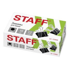 Зажимы для бумаг Staff Everyday 19 мм 12 шт в комплекте на 60 л черные в картонной коробке