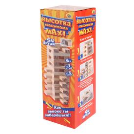 Игра деревянная Башня. Высотка классическая Maxi 27 см 54 элемента в коробке