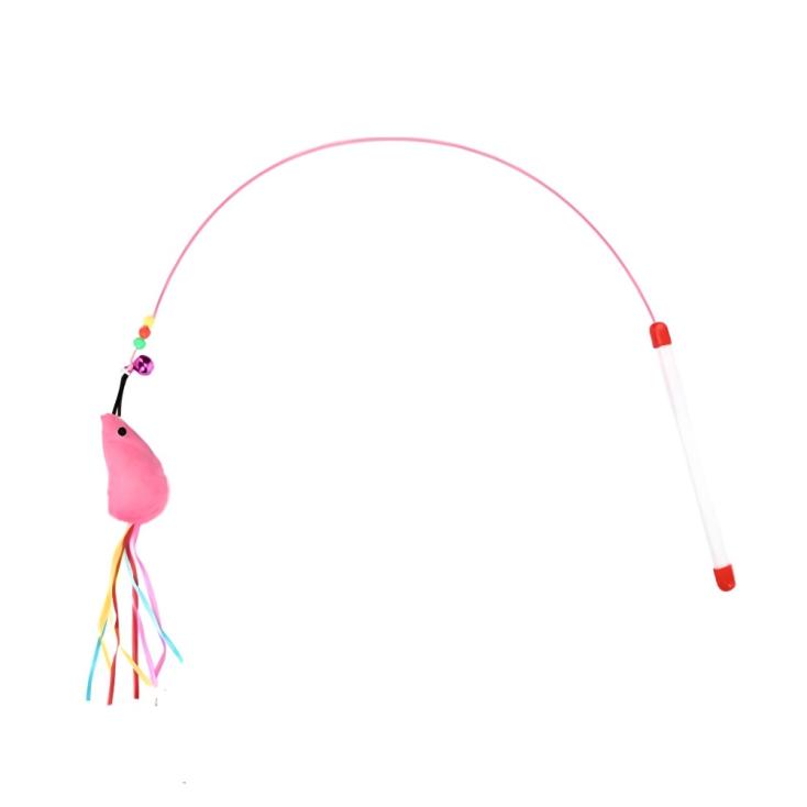 Игрушка-дразнилка на палочке ЦапЦап мышка с колокольчиком розовая 80 см