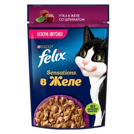 Корм для кошек влажный Felix Sensations Утка шпинат 75 г