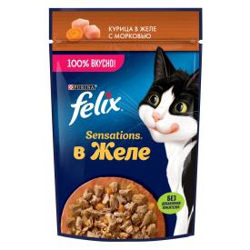 Корм для кошек влажный Felix Sensations Курица морковь в желе 75 г