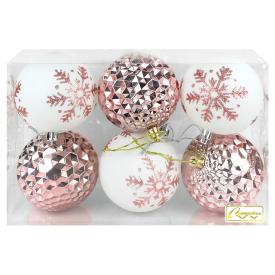 Набор шаров новогодних 8 см Снежное сияние розовое золото/белый 6 шт