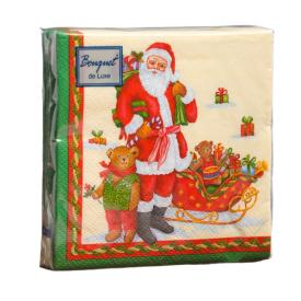 Салфетки бумажные Дед Мороз с подарками 24х24 см 3 сл 25 шт Bouquet de Luxe