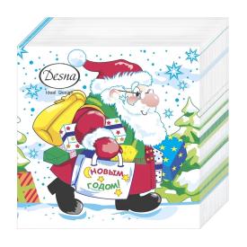 Салфетки бумажные Дед Мороз с подарками 25х25 см 1 сл 40 шт Desna Design (32)