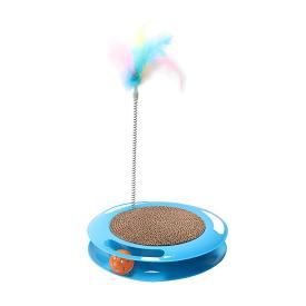 Игрушка для кошек интерактивная с пружинкой перышками ЛапкиБум голубая 36х25 см