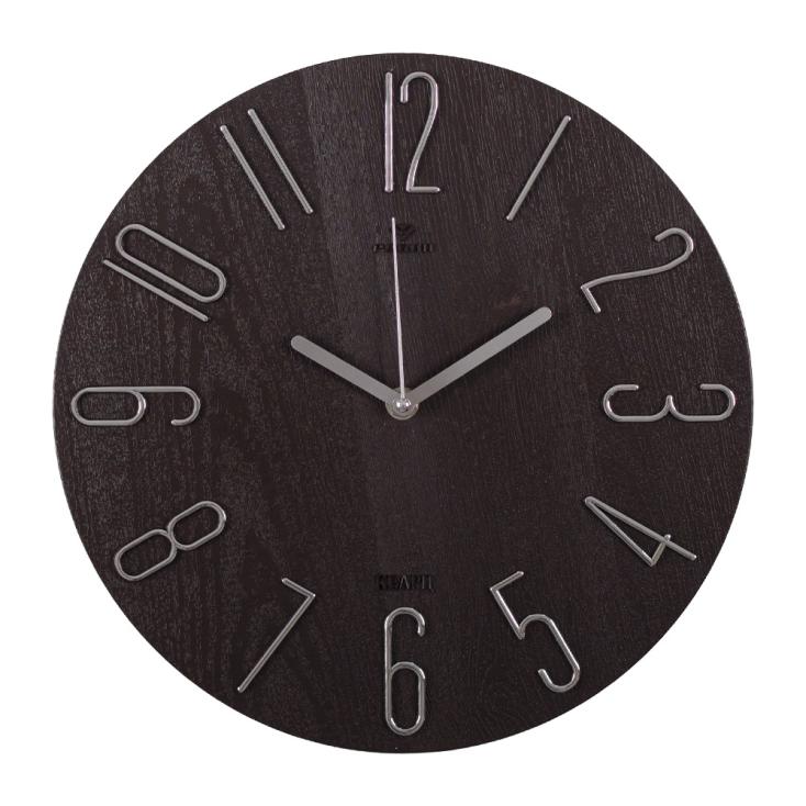 Часы настенные Рубин Классика d30 см корпус коричневый/серебро 3010-004