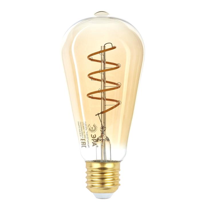 Лампа светодиодная филамент ЭРА F-LED ST64-7Вт-824-E27 2700K spiral gold