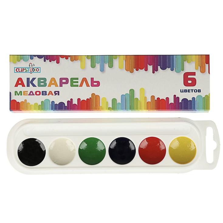 Краски акварельные ClipStudio 6 цветов без кисти в картонной упаковке 231030