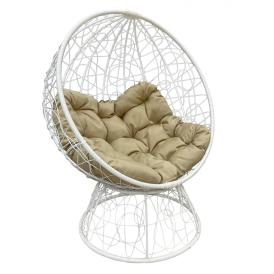 Кресло-шар иск. ротанг Luna плетение белое, подушка в ассортименте